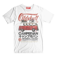 Load image into Gallery viewer, Camper Van features a red VW Camper van - T shirt Oldskull Shirts Store USA the best store in North America.
