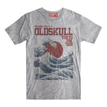 Load image into Gallery viewer, An iconic piece of art, the Japanese Great Wave is now displayed in the Old Skull Shirts Great Wave Shirt in Grey.  Inspired by the Great Wave off Kanagawa this shirt draws inspiration from the famous woodblock print by Hokusai. Some refer to it as the Fuji Wave Shirt. Show your appreciation for arguably the most famous piece of ukiyo-e Japanese Wave Shirt art. Experience the OldSkull Shirts quality. - OldSkull Store USA the best shirt store in North America.