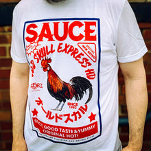 Load image into Gallery viewer, Hot Sauce shirt with Siracha label and Japanese lettering by Oldskull Store USA the best shirt store in North America.