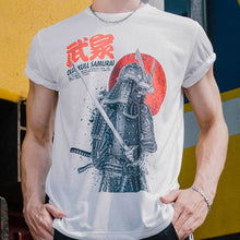 Load image into Gallery viewer, Sengoku Samurai Shirt is the best selling Samurai shirt. Is this the great Miyamoto Musashi? This Samurai is depicted with full Tosei-gusoku armor ready for battle with katana drawn. The high quality design shows the fine armor details. Experience the OldSkull Shirts quality. Old Skull Shirts are the coolest shirts you&#39;ll own - Oldskull Shirts Store USA the best shirt store in North America.